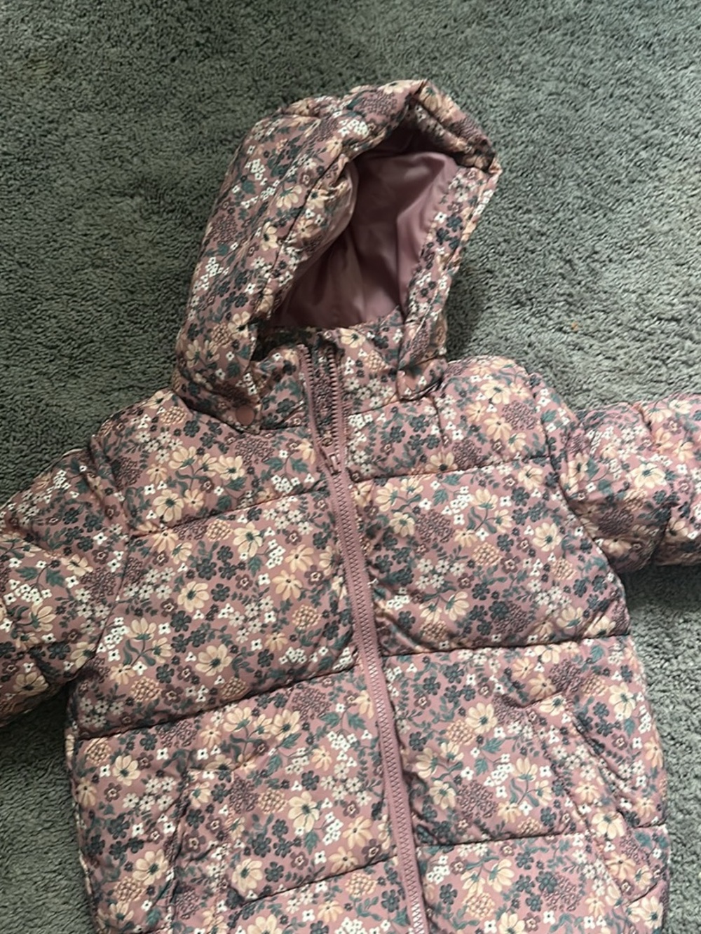 H&M Mauve Floral Hooded Puffer Jacket